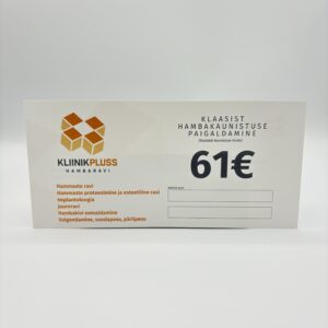 KliinikPluss Hambaravi teenuse kinkekaart.  Klaasist hambakaunistuse paigaldamine, sisaldab kaunistuse hinda.